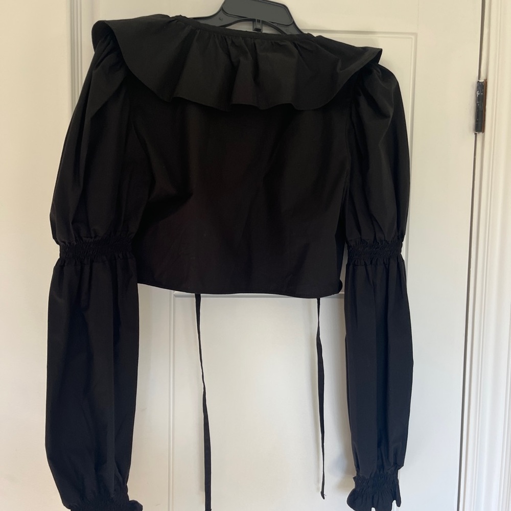 Black Ruffled Women's Top - Picture 3 of 3